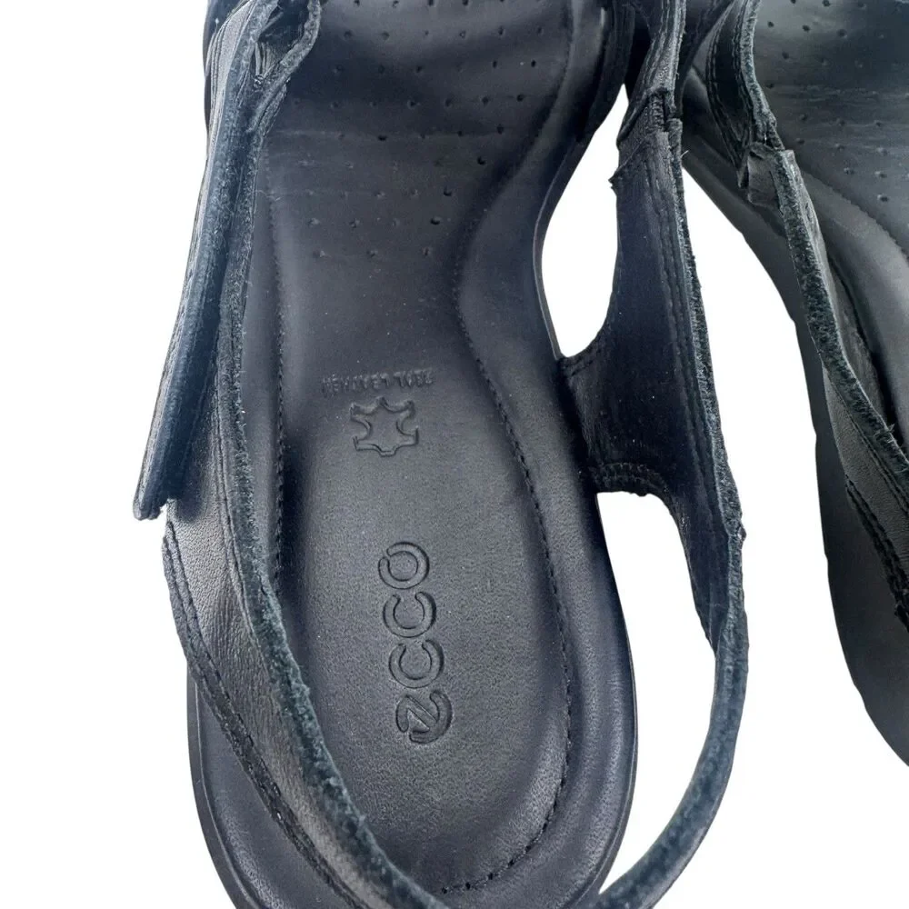 ECCO Womens Size 9/40 Black Leather Easy On Strappy Sandal Fast Shipping